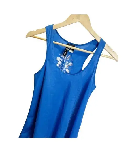 Fun & Flirt Women's Blue Sheer Floral Cutout Sleeveless Shirt Sz M Casual