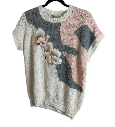 Western Connection Floral Knit Sweater 80’s vintage size medium White