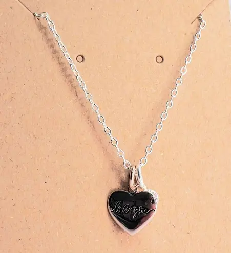 DOUBLE Heart necklace chain embossed "Love You" Gold and Silver Tone w/ CZ