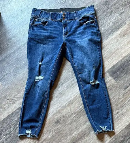 EUC INDIGO POPPY Stylish Distressed Skinny Jeans Dk Blue Raw Hem Size 18 Stretch Size L