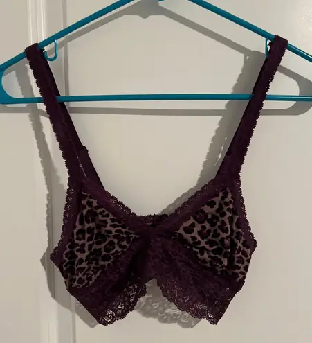 Soma Triangle Lace Trim Bralette – Size Medium – Leopard/Plum Purple
