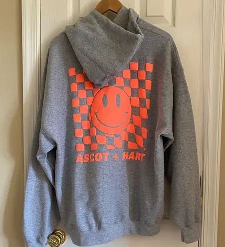 ASCOT + HART Smiley Face Gray & Orange Hoodie in Large L