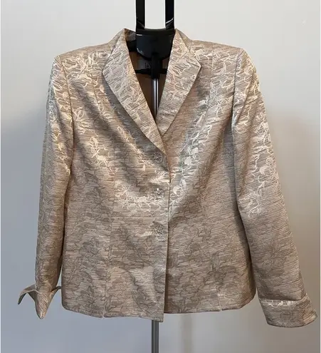 Le Suit Women’s Blazer Suit Jacket Gold Champagne Brocade Floral Size 10 EUC