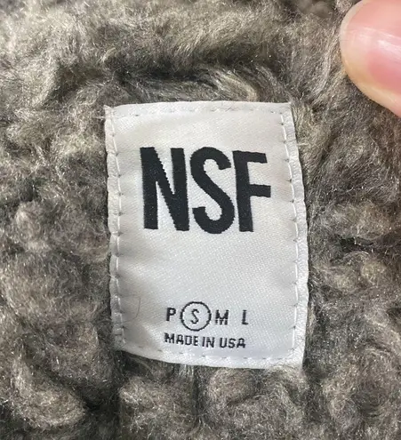 NSF Reese Faux shearling teddy plush utility jacket in grey size S