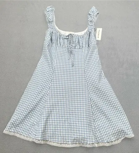 Your Favorite by Pacsun Mini Dress Womens S Blue Gingham Lace Trim Bodice NWT