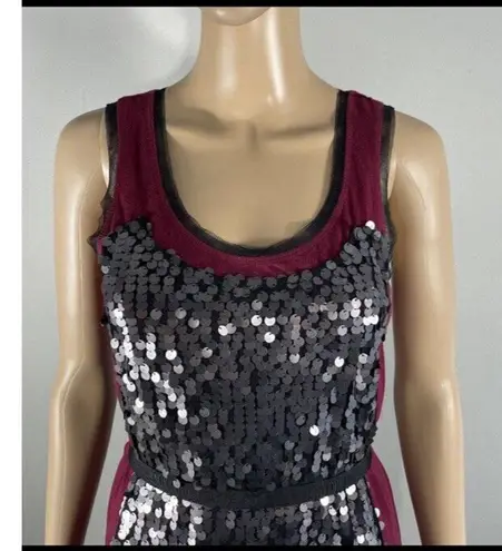 Simply Vera, Vera Wang Simply Vera Vera Wang Longline top Womens S burgundy Black Sequins Tunic Blouse