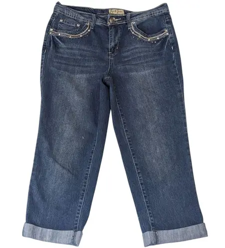 Y2K Vintage Earl Jean Bedazled Lace Detail Capri Cut Medium Wash Jeans Size 8 Blue