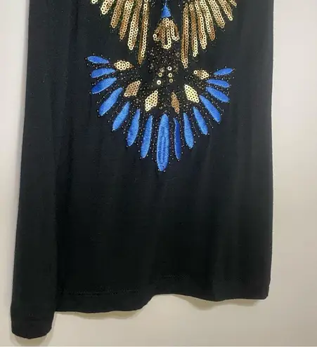 Arden B Mini Dress XS Black Tank Top Gold Sequin Blue Embroidered Jersey Knit