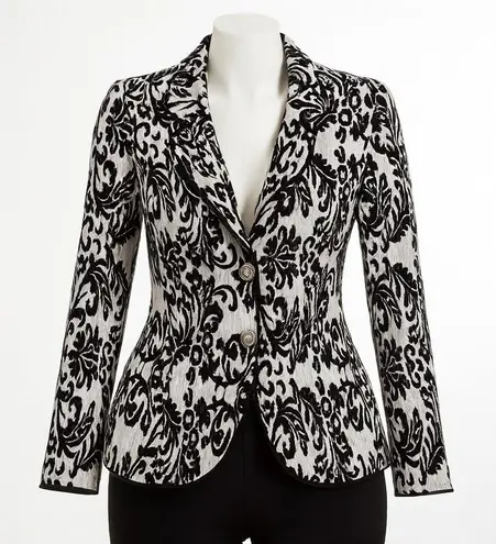 Jackie Jon Blazer Womens 12 Black White Baroque Pleated Jacket Elegant Evening