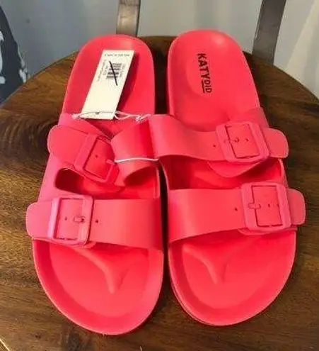 KatyDid New Rubber Sandals Hit Pink Slides Adjustable Buckles Supportive SIZE 9