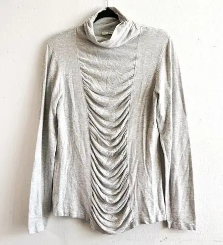 OST Top Grey Mock Neck Long Sleeve Ruched Front Blouse Sz L EUC Lightweight Knit Size L