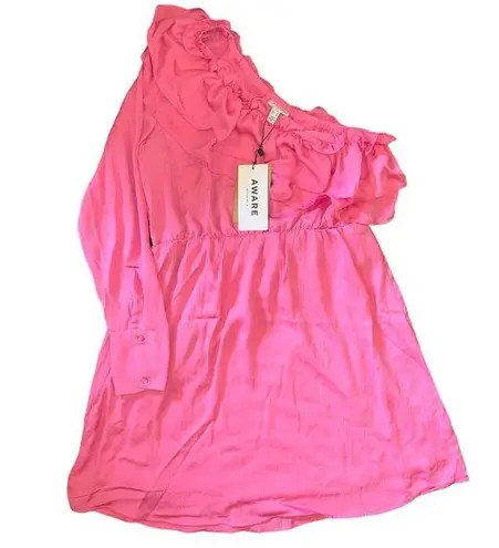 Moda Vera one shoulder ruffle detail dress. Pink size M. NWT! Mini length.