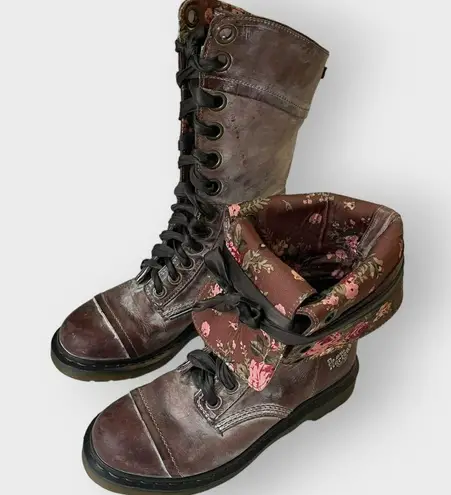 Dr. Martens  Triumph Fold Over Boots Distressed Brown Floral Size 8 UK 6 Leather