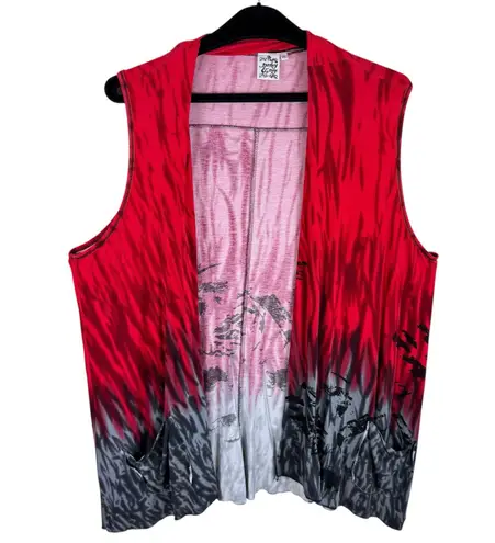 Parsley & Sage Red Gray Patterned Rayon Stretchy Lightweight Open Vest Size 2X