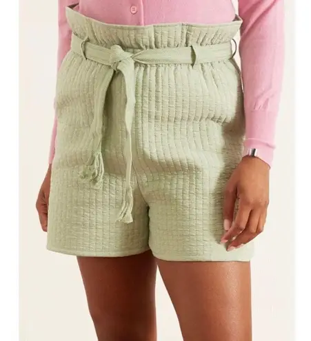 Samsoe Ember Paperbag High Waist Braided Belt Quilted Shorts New NWOT Size Large Green