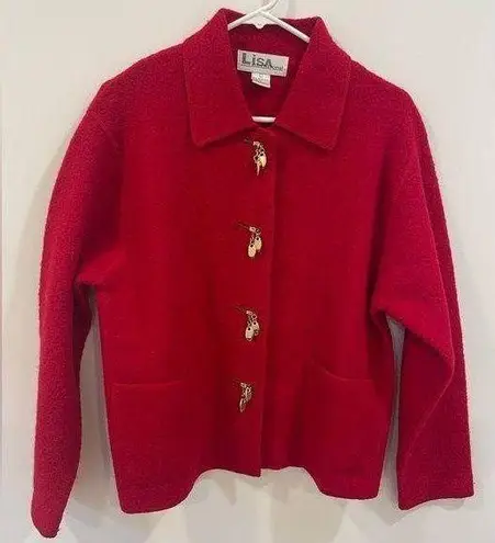Lisa International Vintage Red and Gold 100% Wool Jacket sz Large