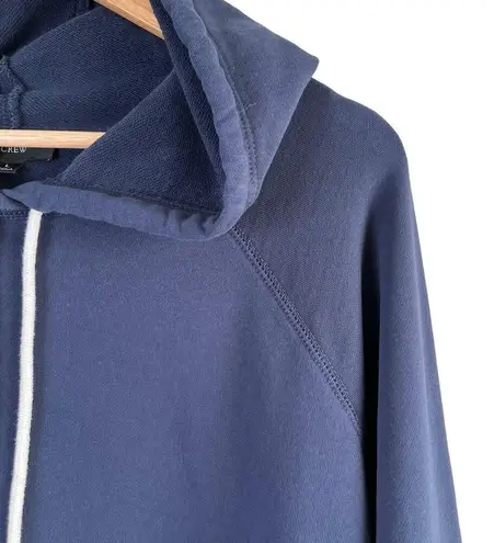 J.Crew University Terry Hoodie Sweatshirt Striped Cuffs Navy Blue 100% Cotton, L Size L