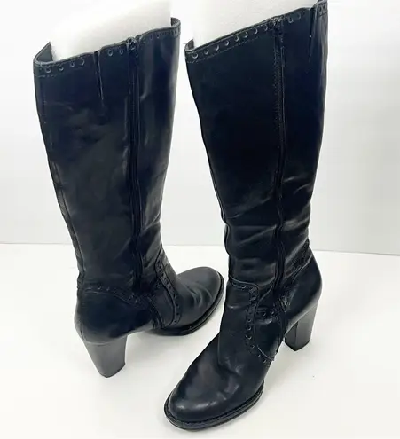 BORN Tatiana Black Leather Side Zipper Tall Heel Almond Toe Boots Size 8