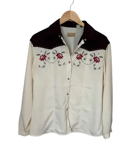 Wrangler Vintage  Rodeo Top Embroidered Western Yoke Roses Pearl Snaps - Image 3