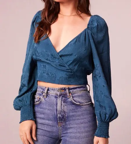 Band Of The Free New Floral Faux Wrap Long Sleeve Crop Top Deep Teal Size Medium