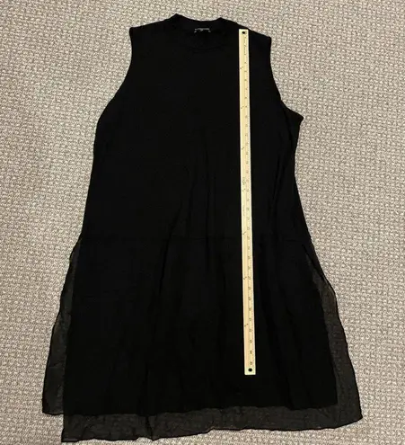 Eileen Fisher  Silk Dress Sz Medium Mock Neck Black Sleeveless Sheer Minimalist