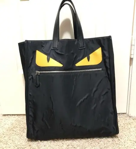 Fendi  Vitello black Monster Yellow Eyes Nylon Tote