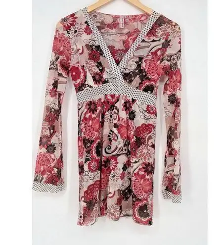 Sweet Pea by Stacy Frati Women’s Sheer Top/Dress – Small – Y2K Eclectic 70s Red