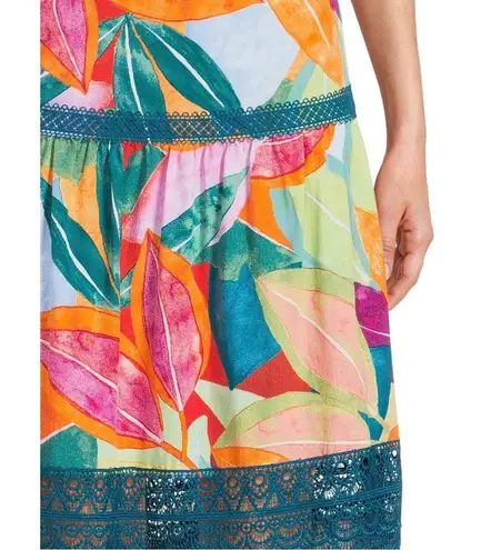 Tropical Skirt Floral Tiered Maxi Lace Trim M Medium New Green