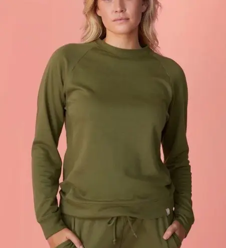 Thirdlove Weekend Terry Crewneck Cotton Knit Relaxed Sweatshirt Olive Green