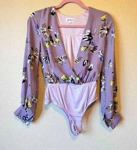 superdown  Revolve Purple Floral Long Sleeve Bodysuit Womens XS Casual Boho Flowy