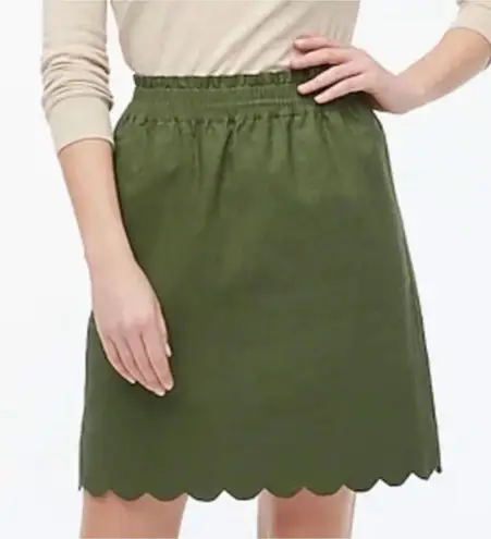 J. Crew Scalloped Linen Cotton Skirt Sage Green Size 6 Lined Preppy Fall Casual