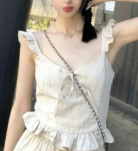 Ivory Cottage Balletcore Summer Ruffle Ribbon Tank Top & Midi Skirt Set