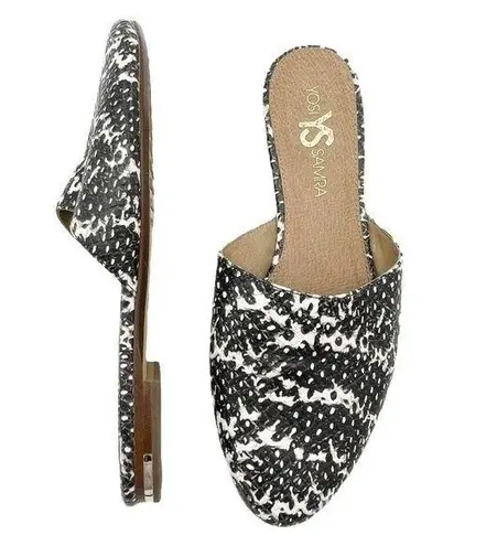 Yosi Samra Parker Mules Gray Snake Embossed Leather Open Back Flats Size 7 Black