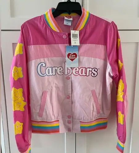 Hot Topic CARE BEARS Rainbow Varsity Bomber Racing Jacket Girls Juniors Size Medium NEW