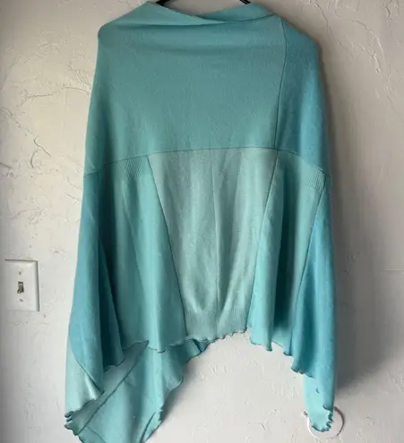 Blue Knit Poncho Cover Up Ruana Cape Shawl Asymmetric Hem Versatile Cashmere Size undefined