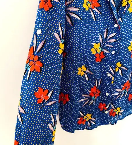 Roller Rabbit NWT Blue Kori Floral Nyana Tropical Rolled Up Sleeve Shirt Sz S - Image 10