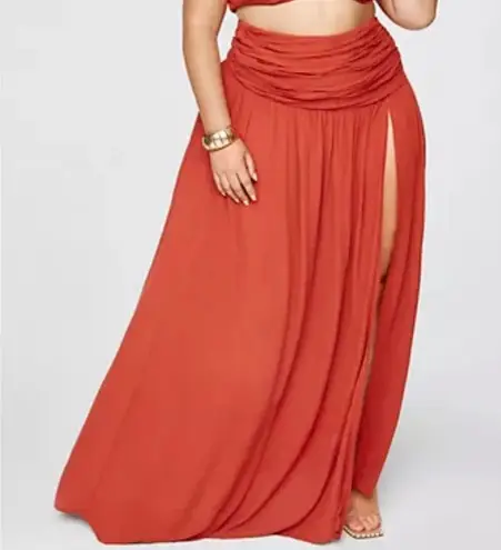 Fashion to figure GarnerStyle X FTF Jada Ruched Maxi Skirt Sz 2X High Slit Rust Orange