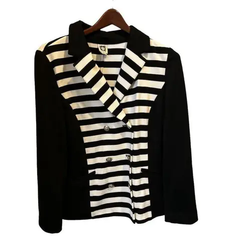 Anne Klein  Women's Colorblock Striped Double Breasted Jacket Black White Size 12