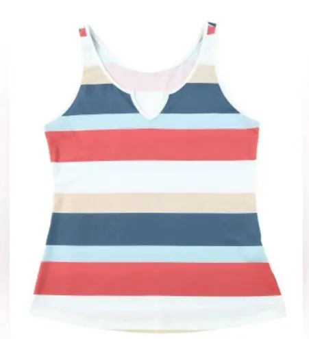 Striped Jewel Tone Notched Neckline Lightweight Knit Tank Top Size Small