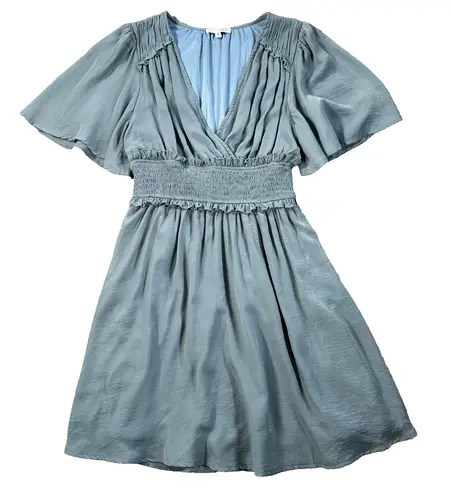 Baltic Born Smocked Waist Mini Dress Women's Small Blue Flutter Sleeve Pleated