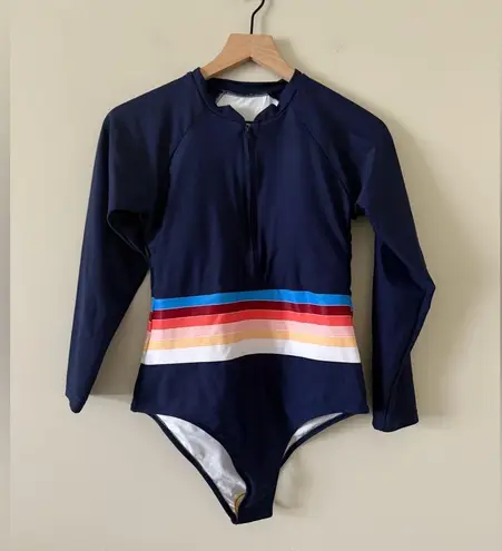 Beachsissi  Long Sleeve Rashguard One Piece in Navy with Multi Stripe - Size XS - Image 4