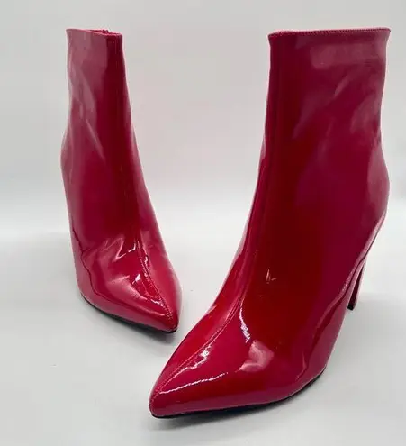 Allegra K Ankle Boots Womens 9 Red Block Heel Pointed Toe Patent Leather Booties