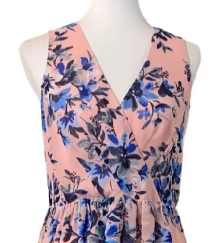 Eliza J Pink Blue Floral Hi Low Flowy Wrap Maxi Dress Sleeveless Women's Size 10