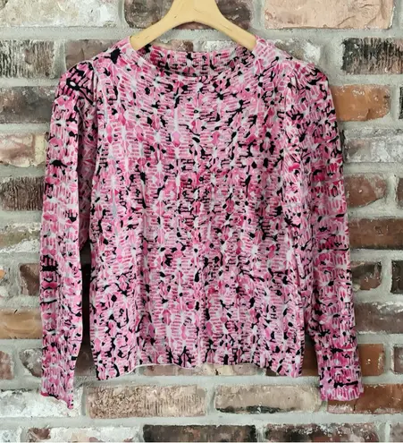 Nic+Zoe Pink Cotton Geo Print Sweater