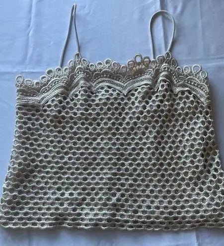 Werle Beverly Hills White Crochet Lace Cami Top Scalloped Trim Summer Tank Size L
