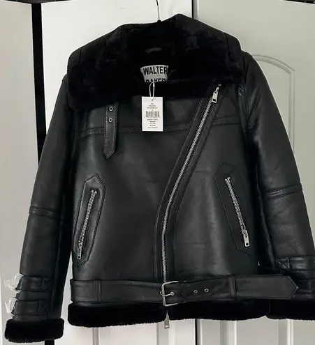 Walter Baker Black Leather Jacket with Silver Zippers