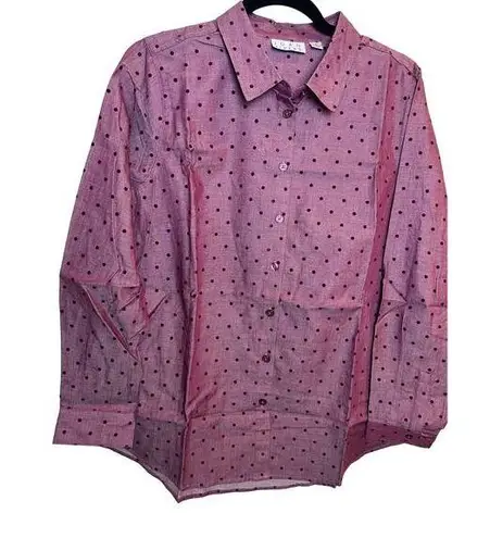 Joan Rivers  Polka Dot Purple Button Up Blouse Work Career Novelty Size 6