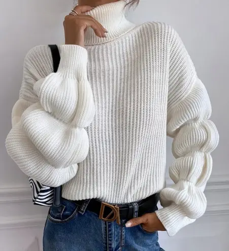 ASOS  White Bubble Sleeve Sweater Top