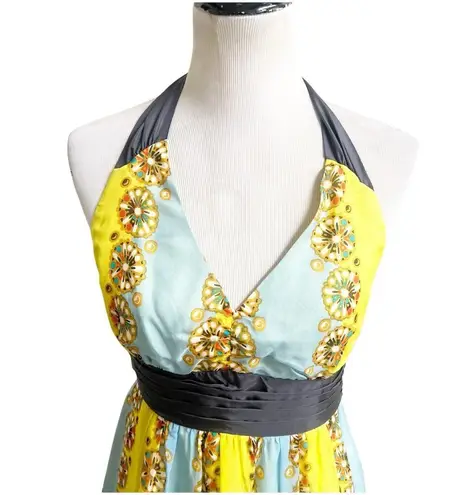 Moulinette Soeurs Anthropologie 100% Silk Y2K Halter Dress Size 4 Multicolor