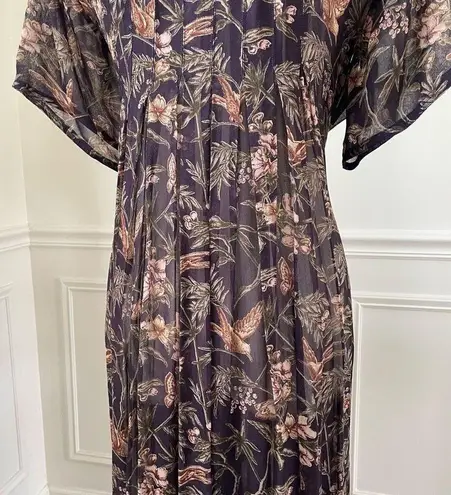 April Cornell Chiffon Eggplant Bird Butterfly Floral Maxi Dress M Purple Size M